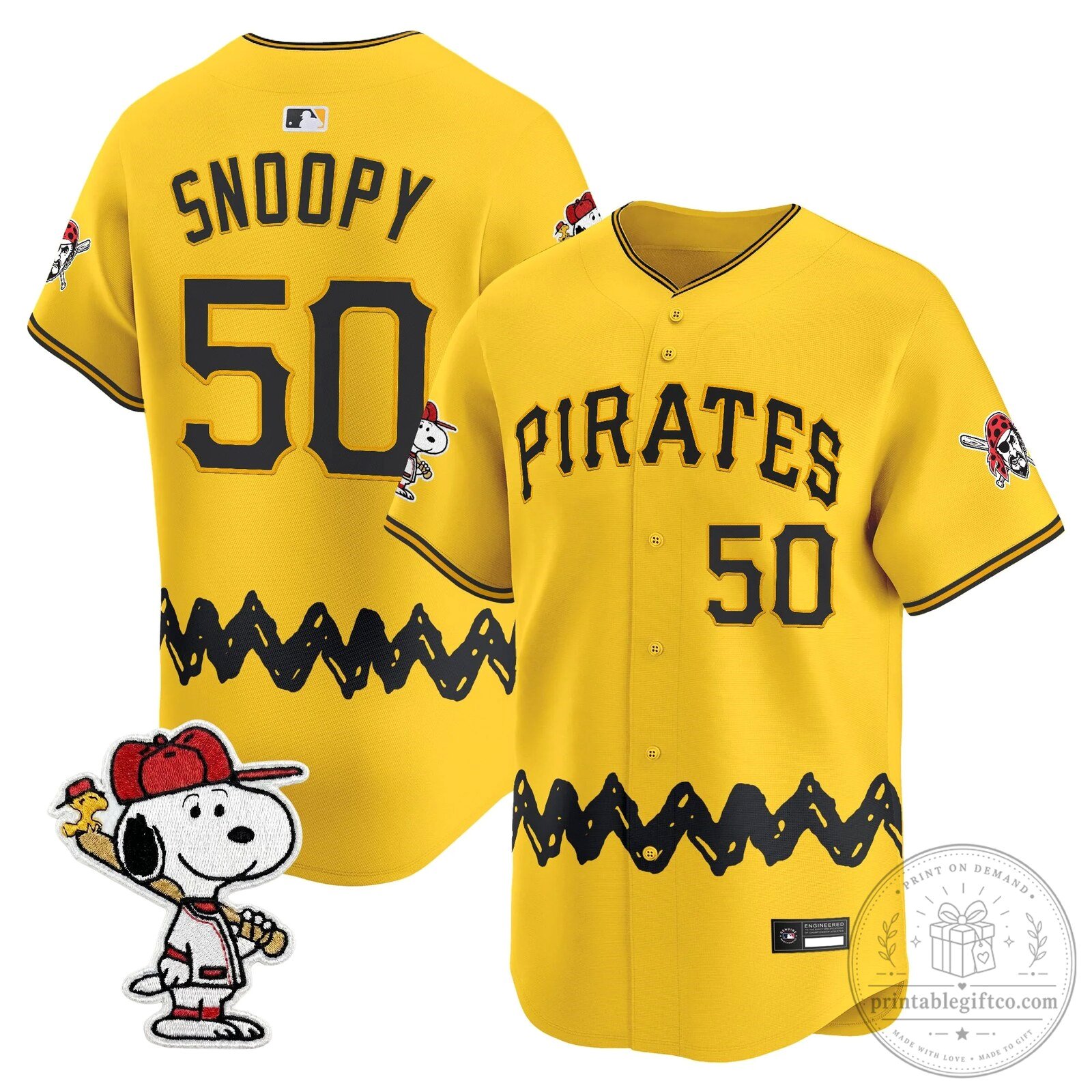 Pittsburgh Pirates Snoopy Peanuts Baseball Team Yellow Stitched Baseball Jersey